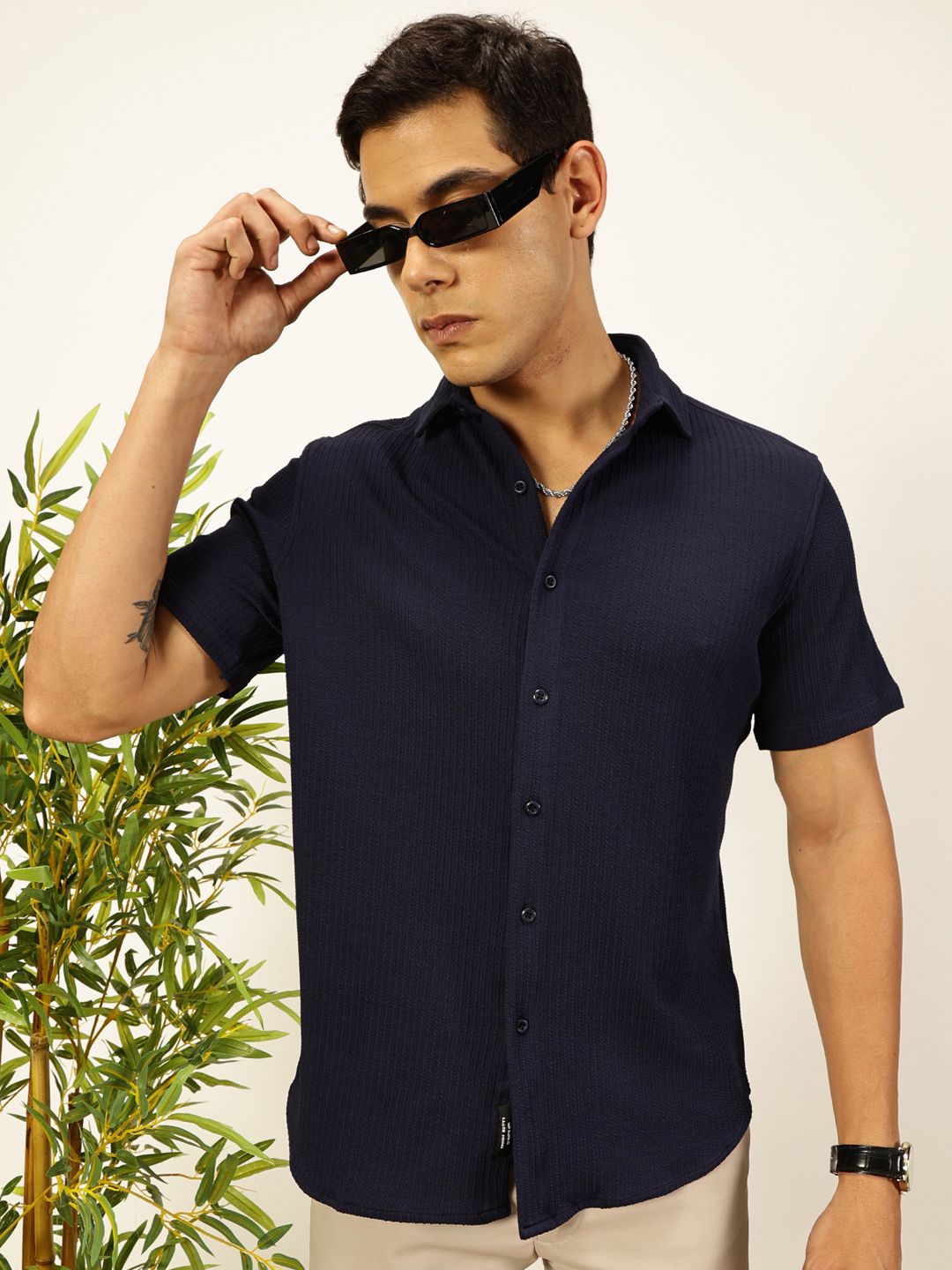 Thomas Scott 
Men Premium Slim Fit Vertical Stripes Textured Casual Shirt