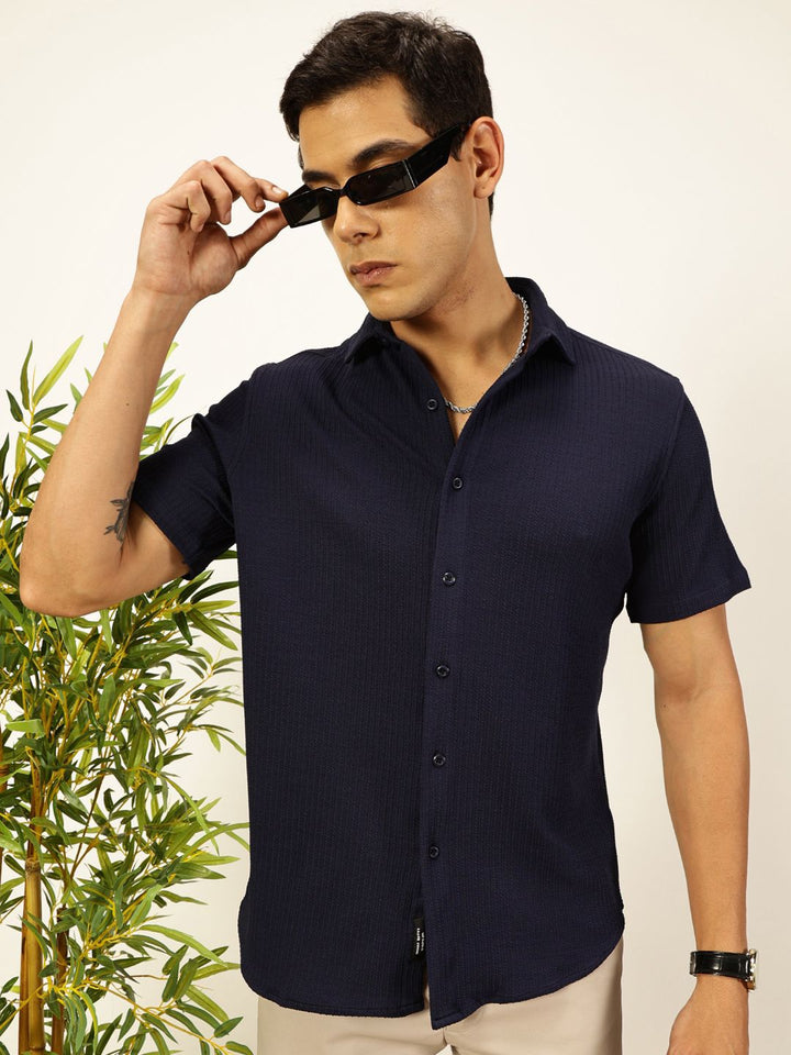 Thomas Scott 
Men Premium Slim Fit Vertical Stripes Textured Casual Shirt
