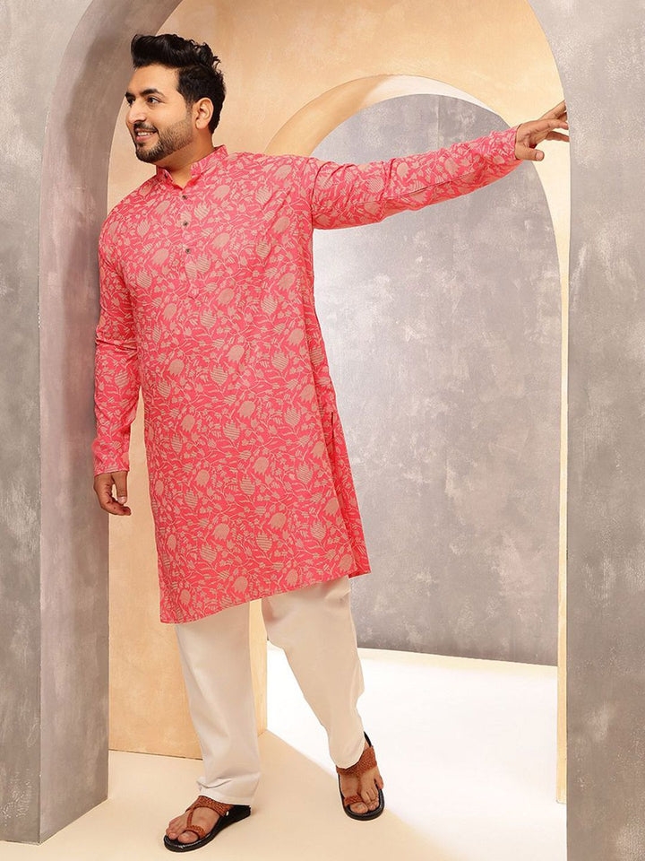 SOJANYA PLUS Men Floral Printed Daily Cotton Straight Kurta
