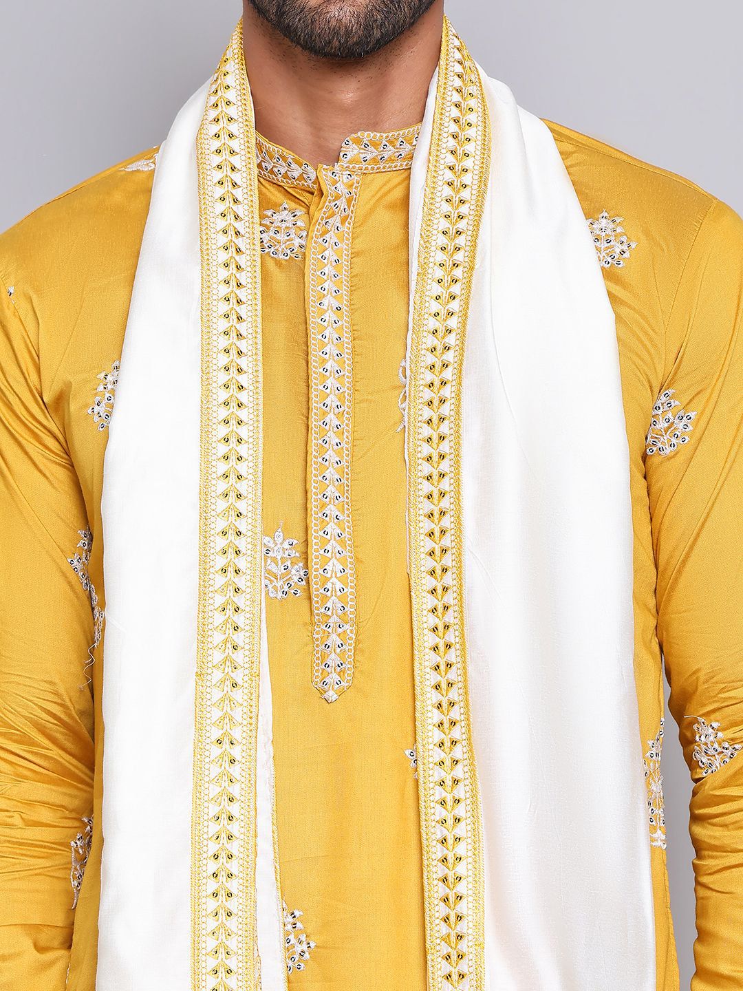 Jompers Floral Embroidered Sequinned Silk Cotton Straight Kurta with Pyjamas & Dupatta