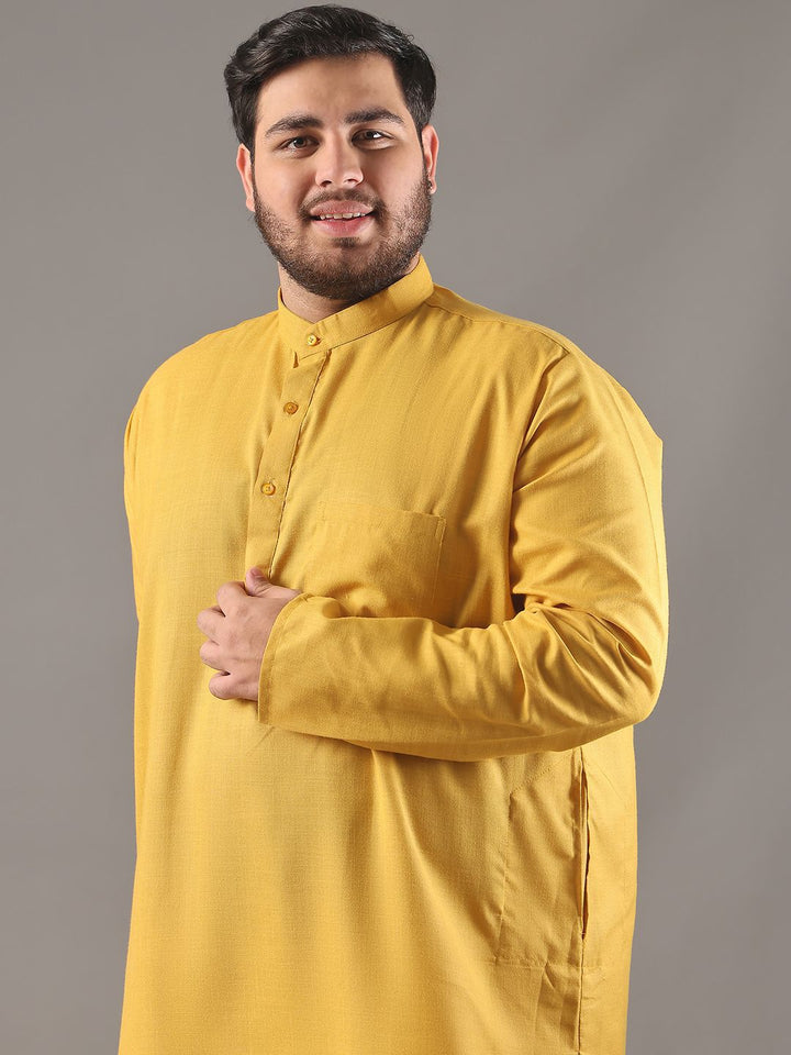 SOJANYA PLUS Plus Size Men Band Collar Pure Cotton Straight Kurta With Pyjamas