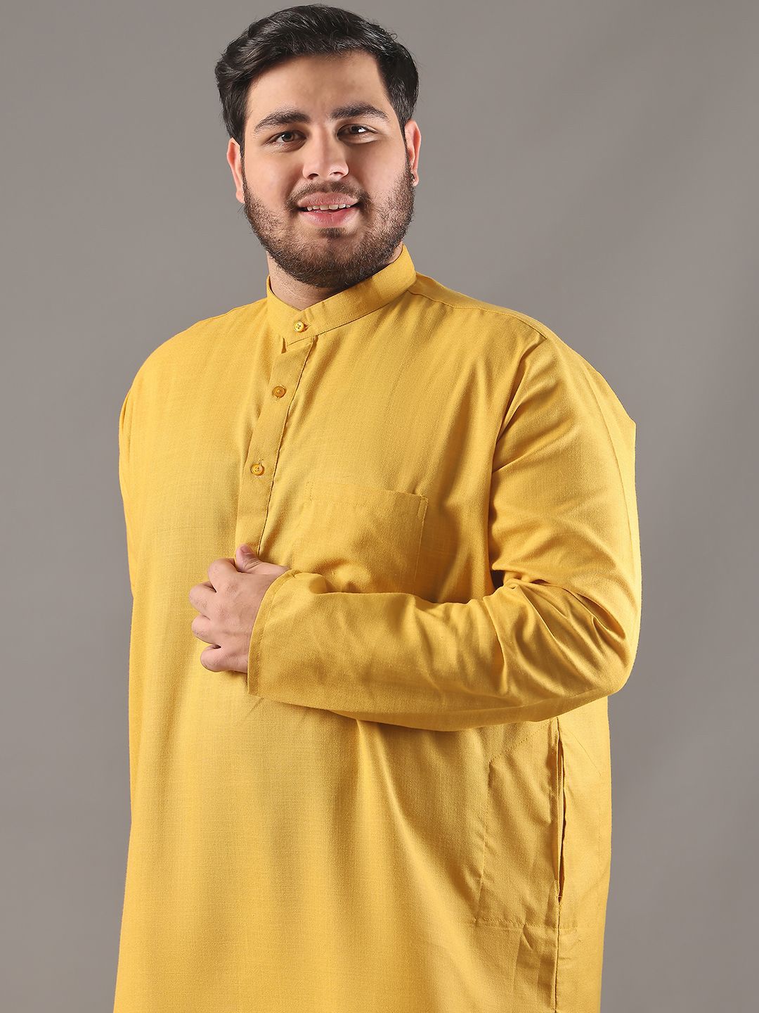 SOJANYA PLUS Plus Size Men Band Collar Pure Cotton Straight Kurta With Pyjamas
