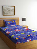 Myntra Elegant Homes Blue Graphic Polycotton 300 TC Single Cadar Halus dengan Sarung Bantal-79 x 59 inci