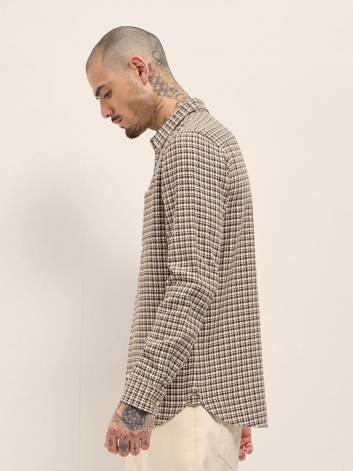 THE BEAR HOUSE Men Slim Fit Checked Spread Collar Cotton Casual Shirt