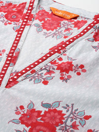 Indo Era Floral Printed Mirror Work Pure Cotton Kurta with Trousers