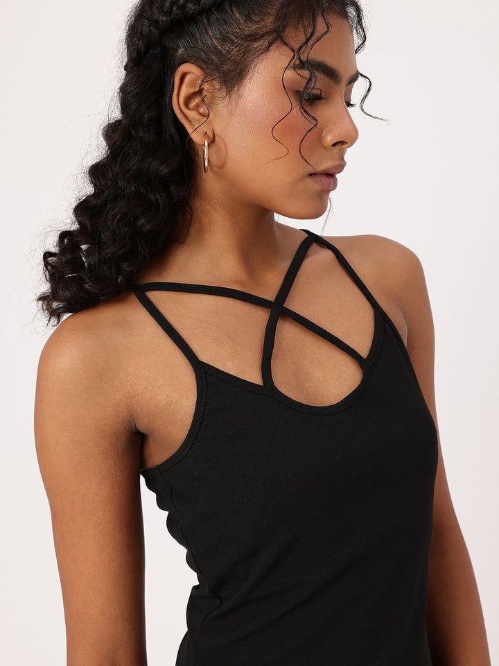 DressBerry Whimsy Touch Criss-Cross Straps Detail Cami Style Fitted Top