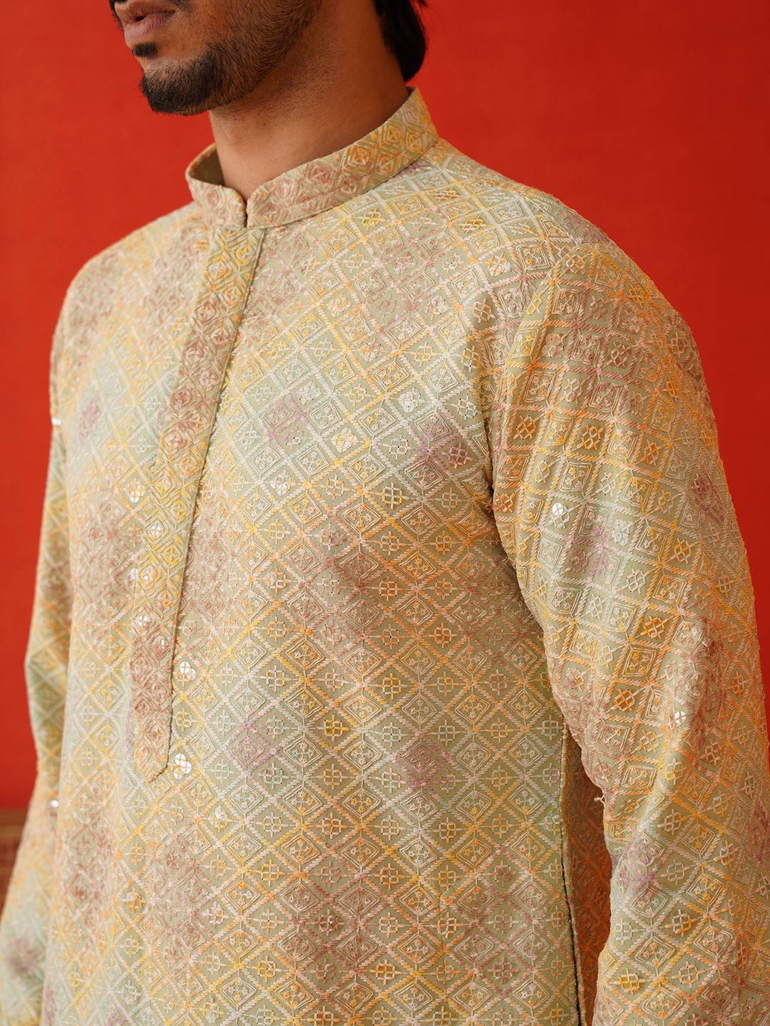 Jompers Men Geometric Embroidered Sequinned Kurta