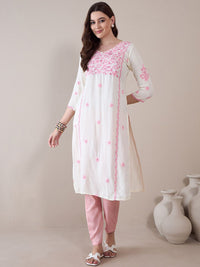 Anouk Floral Embroidered Thread Work Regular Straight Kurta