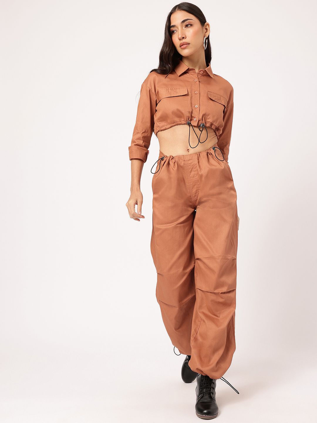 DressBerry Urban Eclectic Crop Shirt & Parachute Pants Co-Ords with Toggles