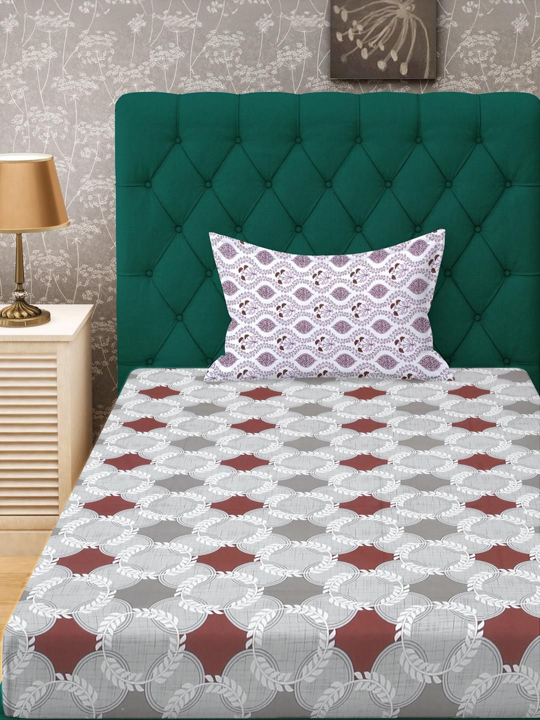 KLOTTHE Grey Geometric Cotton Single Bedsheets