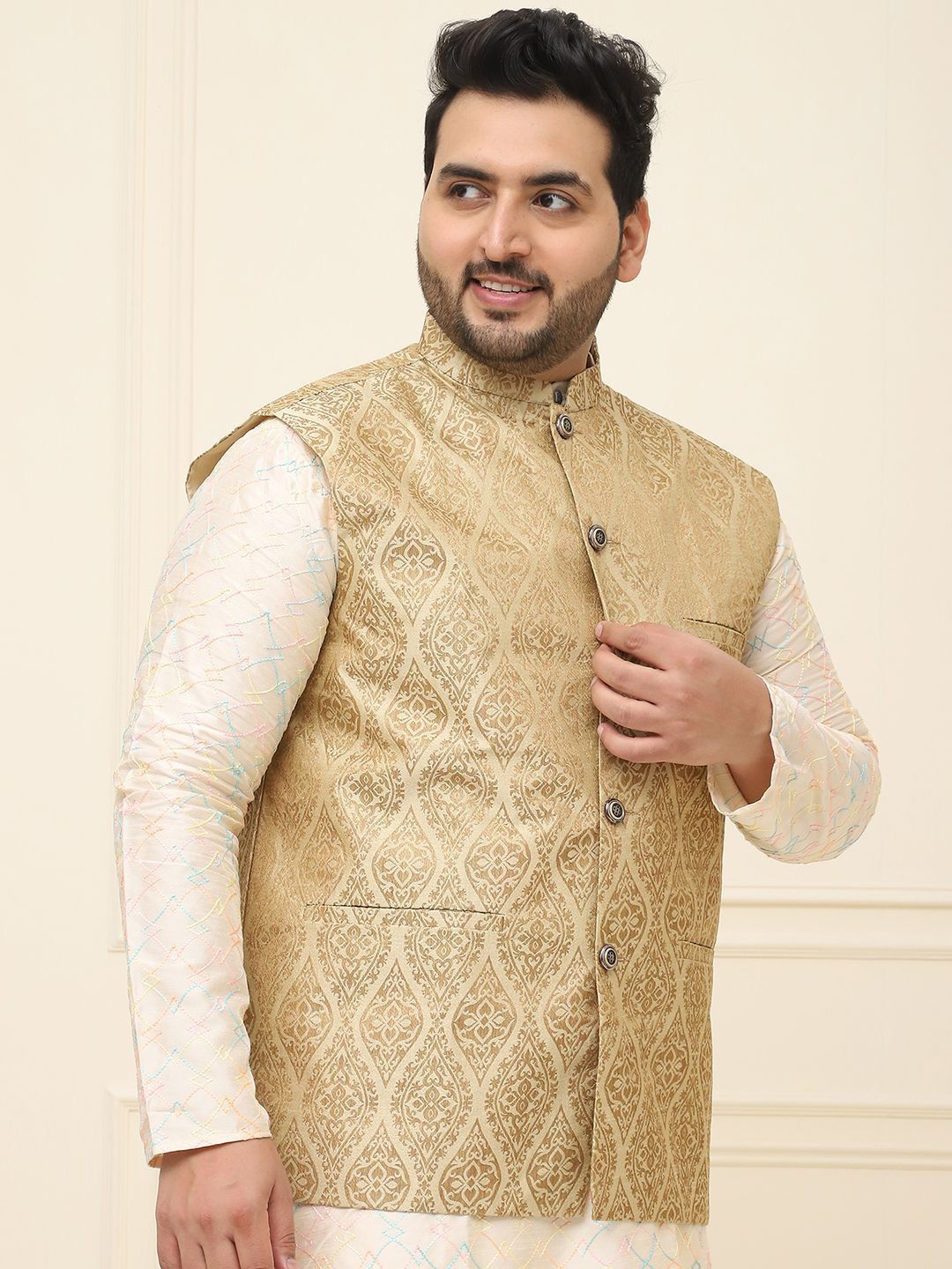 SOJANYA PLUS Lelaki Plus Size Printed Mandarin Collar Nehru Jaket