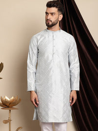 Anouk Geometric Embroidered Band Collar Silk Cotton Regular Kurta
