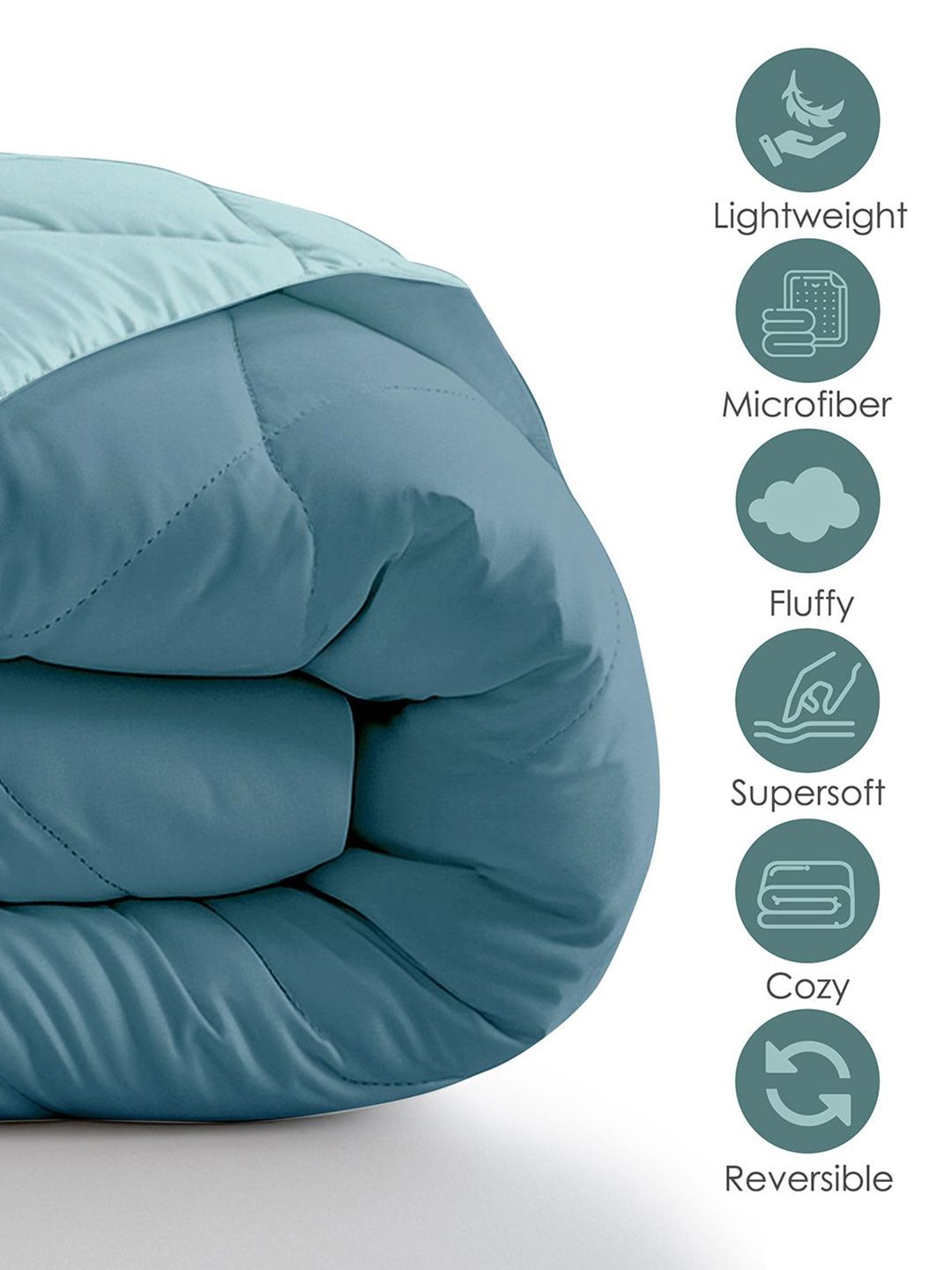 Story@home Turquoise Blue Solid Reversible 240 GSM Heavy Winter Single Bed Comforter