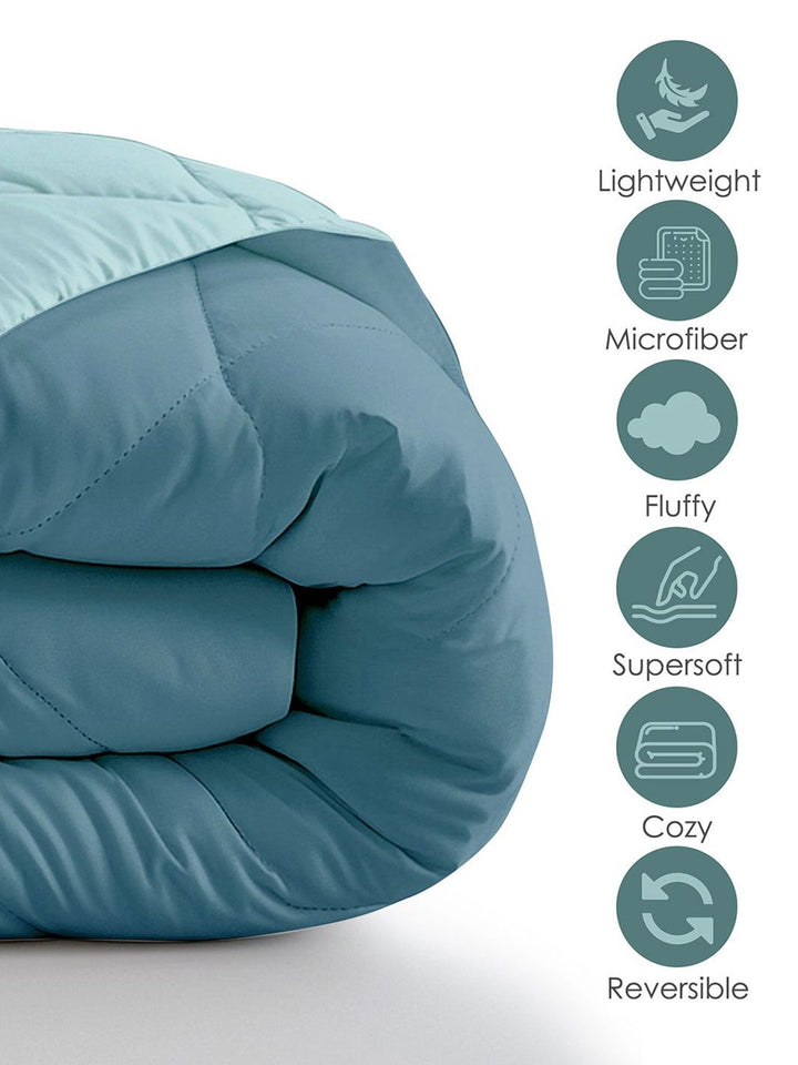 Story@home Turquoise Blue Solid Reversible 240 GSM Heavy Winter Single Bed Comforter