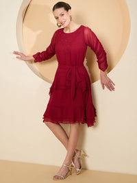 Antheaa Women Chiffon Fit & Flare Embellished Dress
