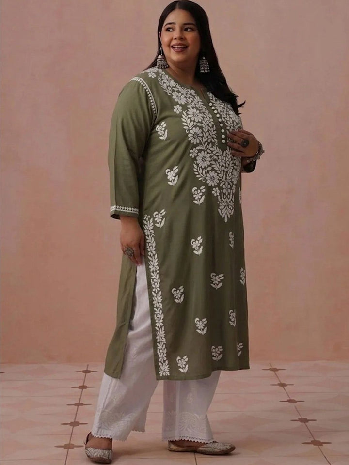 Rumah Wanita Chikankari Kurta Chikankari Sulaman Bunga