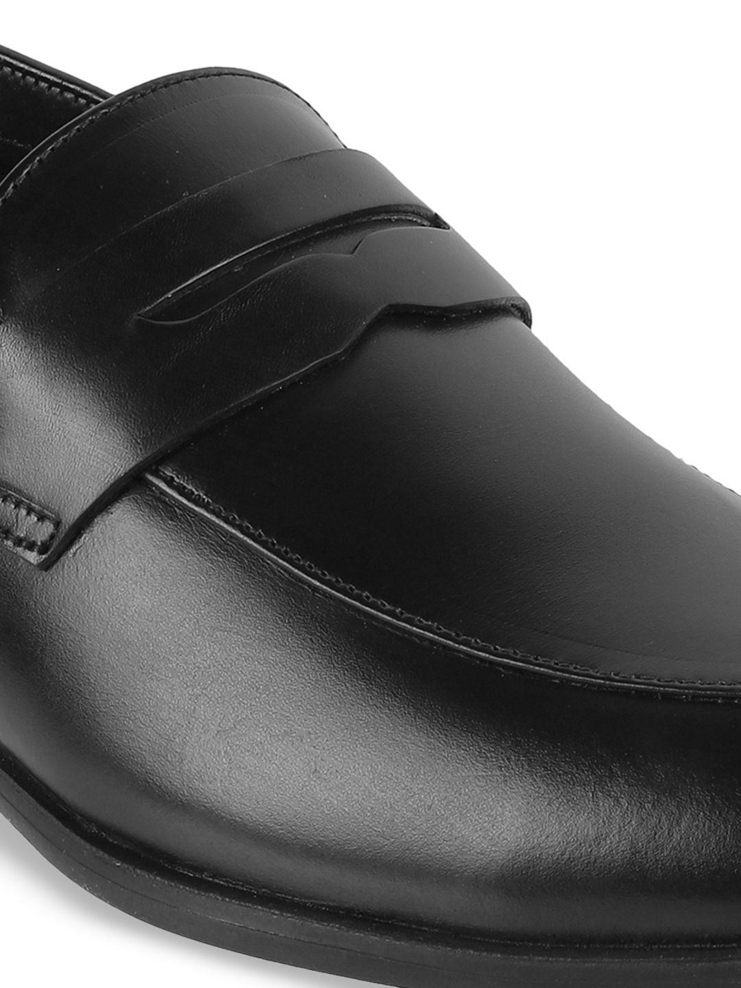 Metro Men Solid Leather Round Toe Formal Slip-Ons