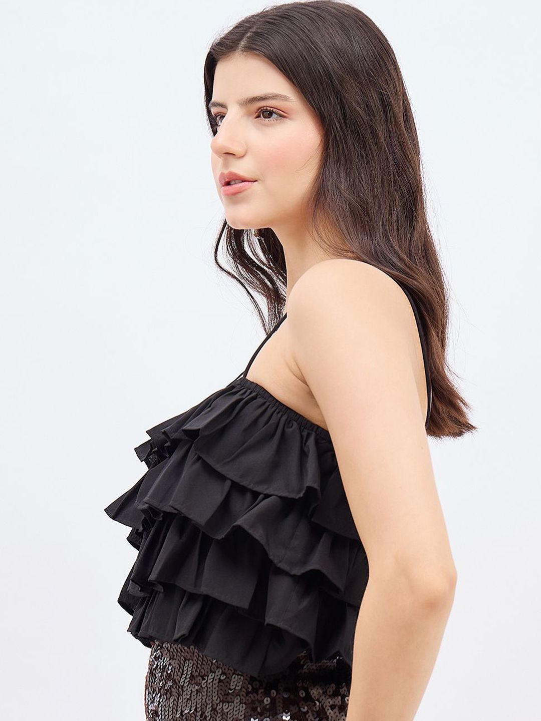 Berrylush Women Ruffles Fitted Crop Top