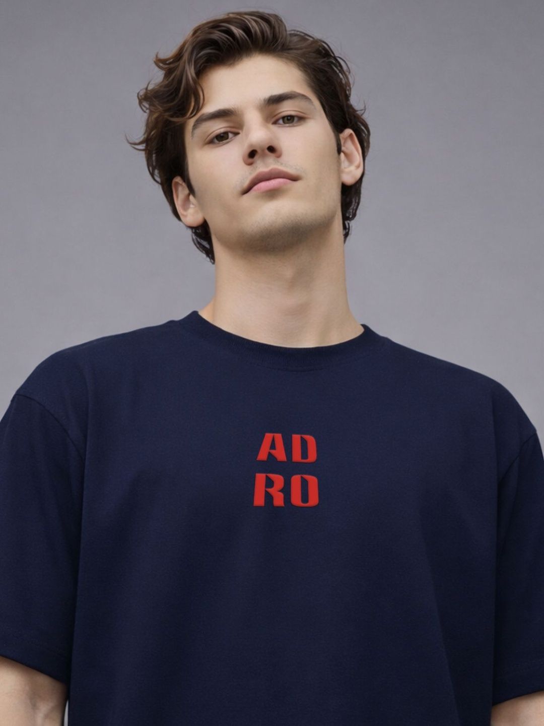 ADRO Graphic Printed Drop-Shoulder Sleeves Cotton T-shirt