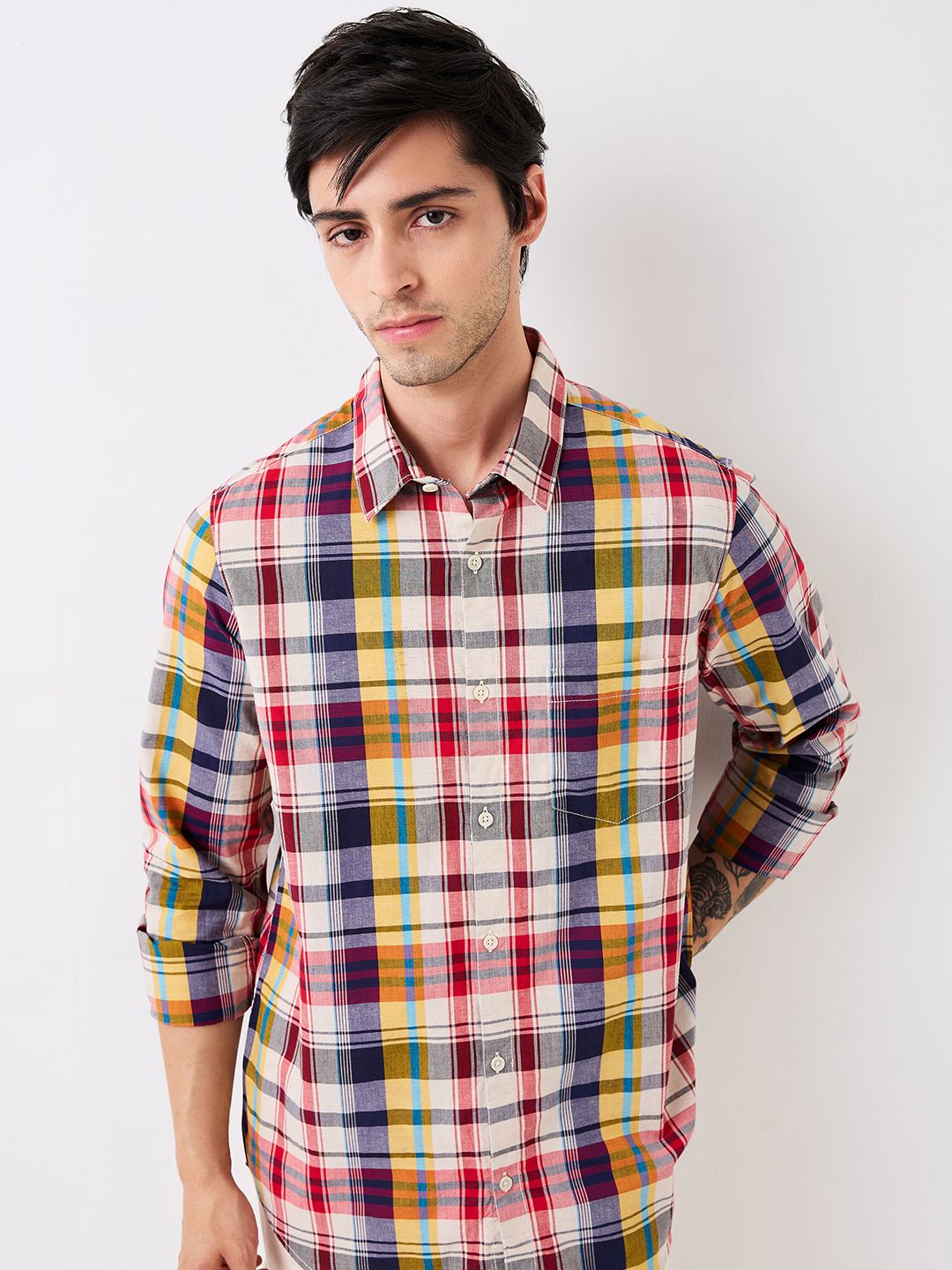 SPYKAR Men Spread Collar Tartan Checked Cotton Casual Shirt