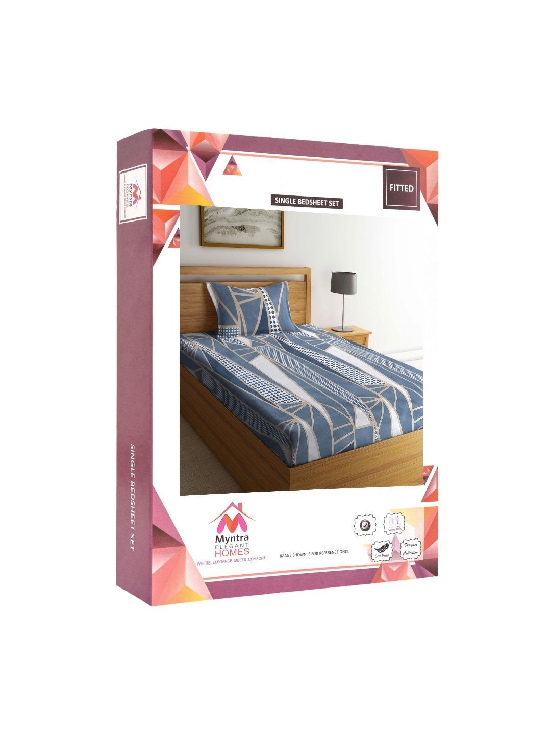Myntra Elegant Homes Blue & White Geometric 300 TC Single Bedsheet with 1 Pillow Covers