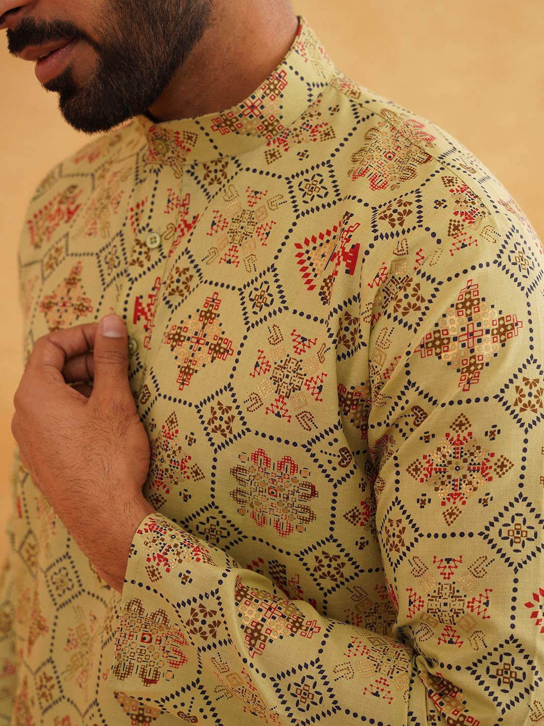 SOJANYA Ethnic Motifs Printed Band Collar Straight Kurta With Churidar
