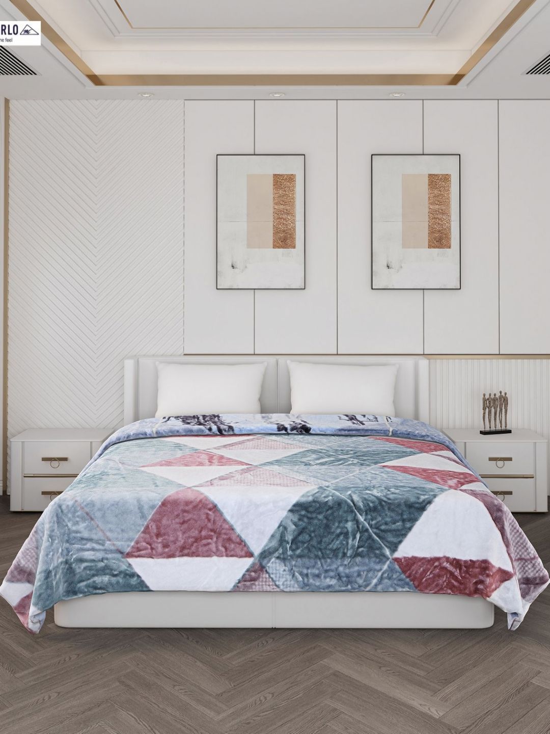 Monte Carlo Blue & White 550 GSM Floral Heavy Winter Double Bed Blanket