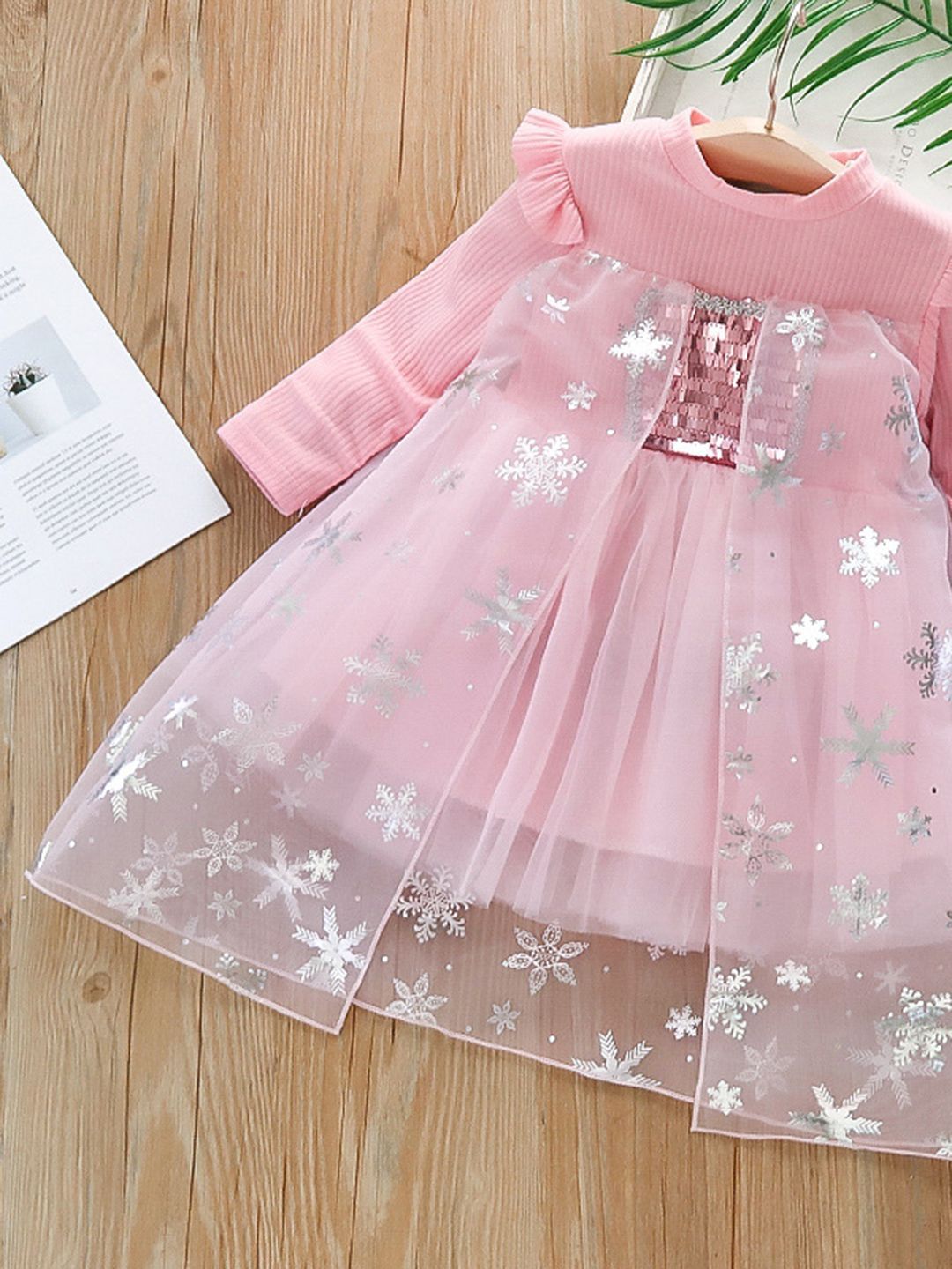 YK Girls Frozen Embellished Sequined Cotton Fit & Flare Dress