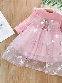 YK Girls Frozen Embellished Sequined Cotton Fit & Flare Dress