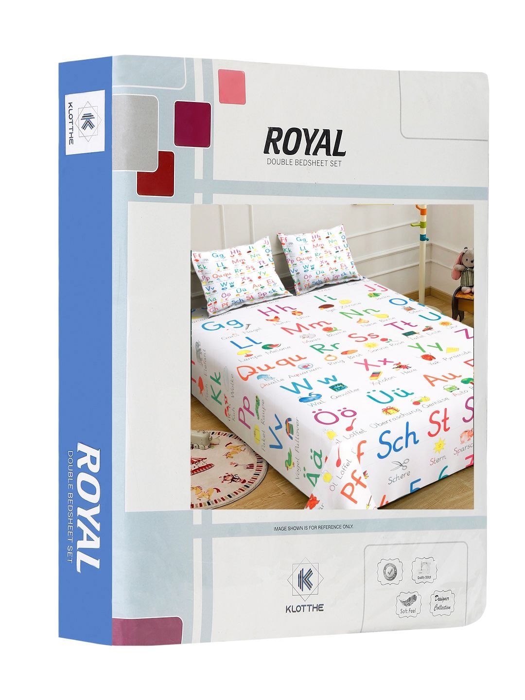 KLOTTHE White Cartoon Printed Flat 300 TC King Bedsheet Dengan 2 Sarung Bantal