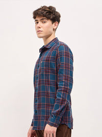 THE BEAR HOUSE Men Spread Collar Tartan Checked Cotton Slim Fit Shirt