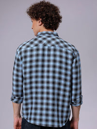 The Indian Garage Co Men Textured Checked Pocket Detailing Relaxed Fit Casual Shacket