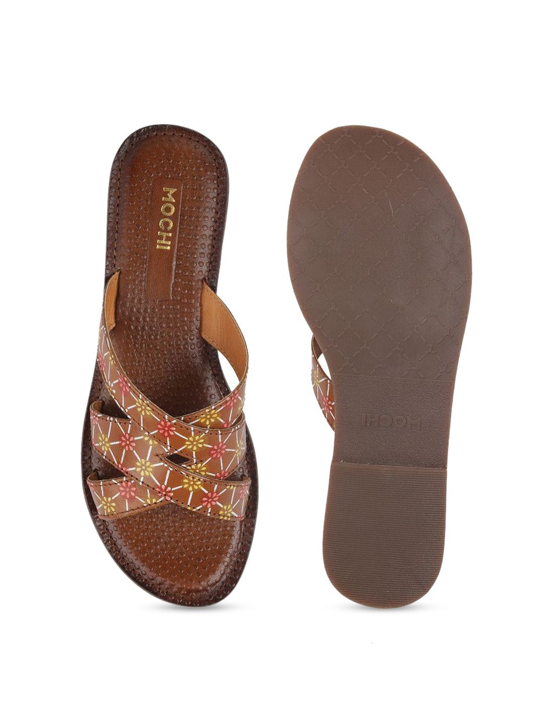 Mochi Women Printed Leather Block Mules