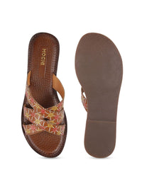 Mochi Women Printed Leather Block Mules