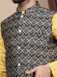 Anouk Floral Printed Regular Pure Cotton Straight Kurta With Churidar & Nehru Jacket