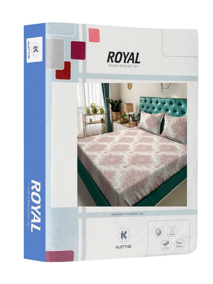 KLOTTHE Beige Ethnic Motifs Polycotton 300 TC King Fine Bedsheet with 2 Pillow Covers-98 x 89 inches