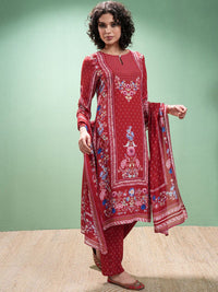 Vishudh Floral Printed Keyhole Neck Straight Kurta With Trousers & Dupatta