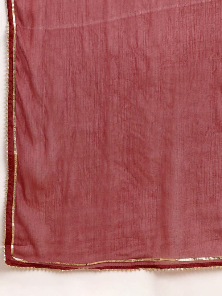 KALINI Ethnic Motifs Yoke Design Mirror Work Straight Kurta & Trousers With Dupatta