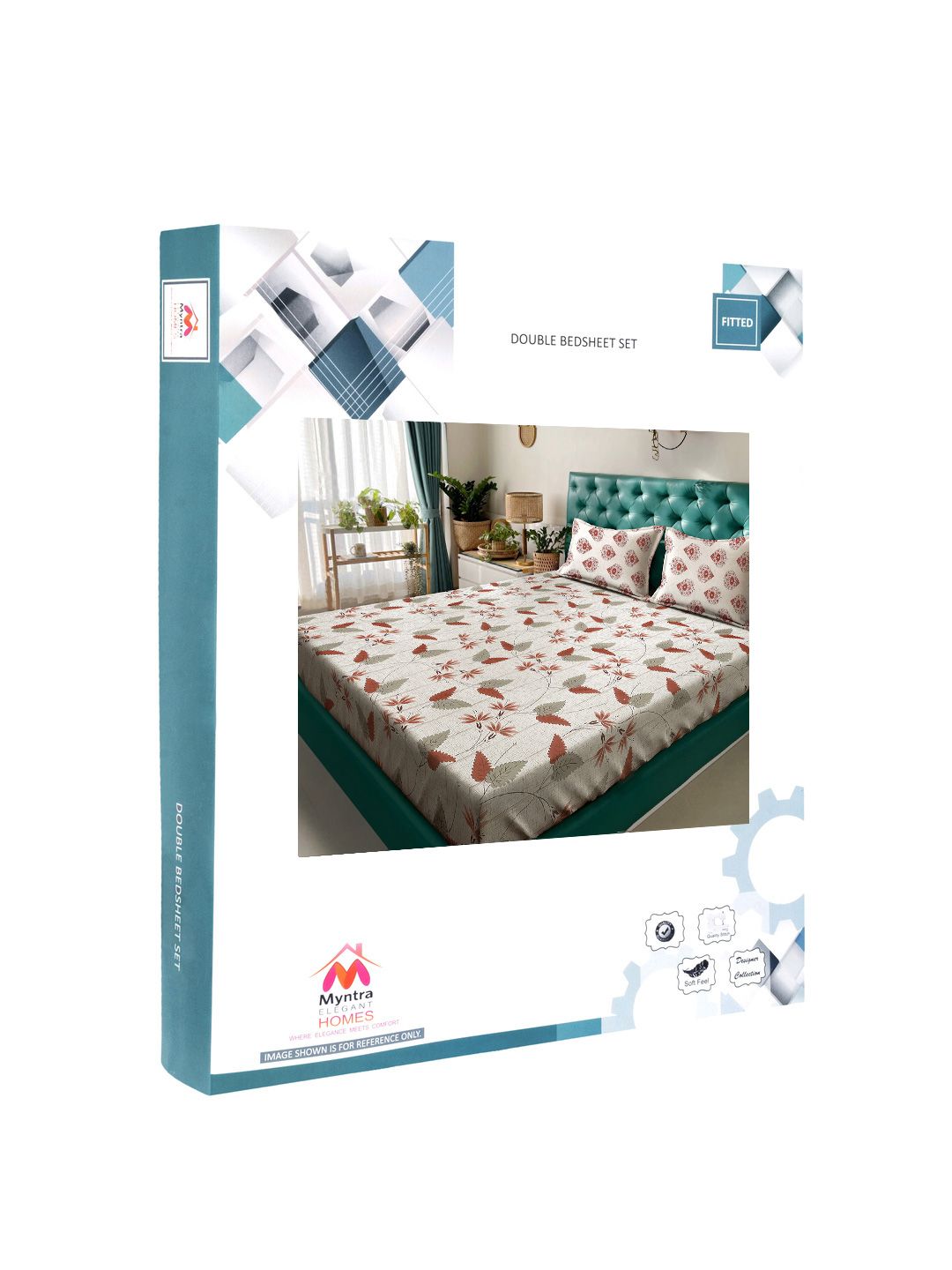 Myntra Elegant Homes Beige Floral Fitted 400 TC Cotton King Bedsheet Set 2.50 m x 2.25 m