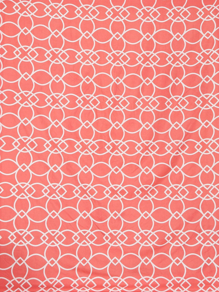 Myntra Elegant Homes Peach Geometric Cotton 300 TC Fitted King Cadar Halus dengan 2 Sarung Bantal-98 x 89 inci