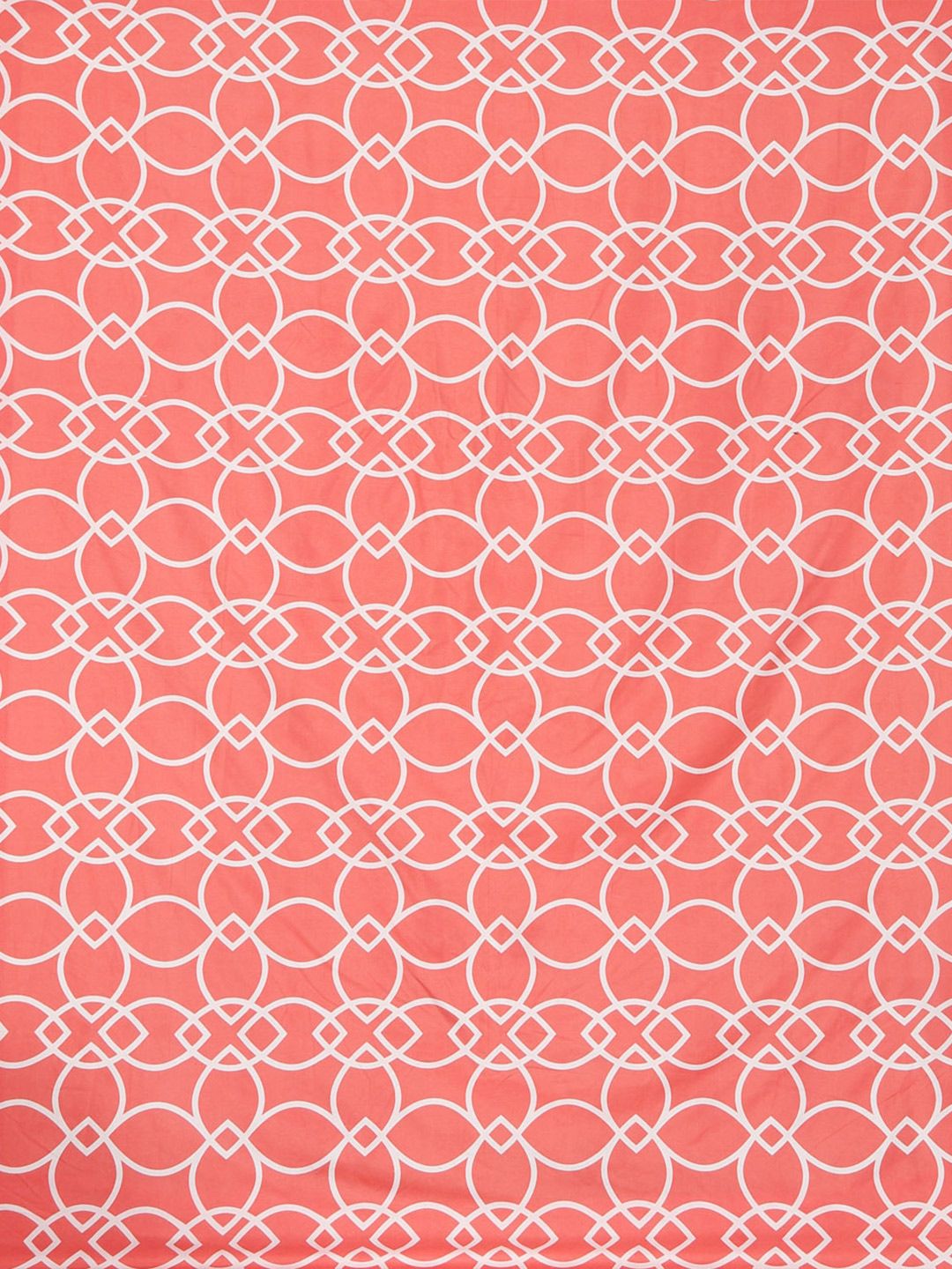 Myntra Elegant Homes Peach Geometric Cotton 300 TC Fitted King Cadar Halus dengan 2 Sarung Bantal-98 x 89 inci