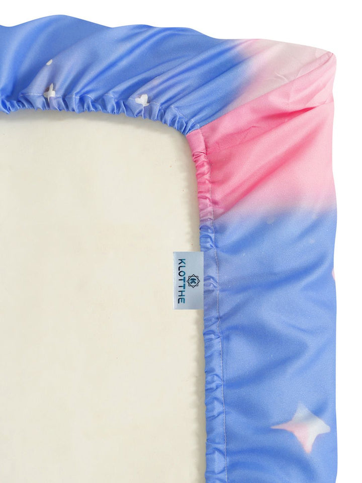 KLOTTHE Kartun Biru Dicetak Dilengkapi Cadar Katil King Double 7D 400 TC Dengan 2 Sarung Bantal
