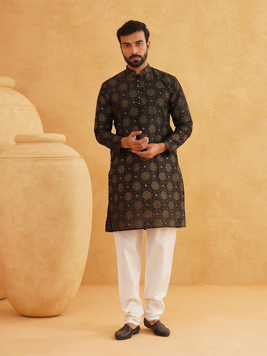 SOJANYA Floral Printed Mandarin Collar Straight Kurta With Churidar