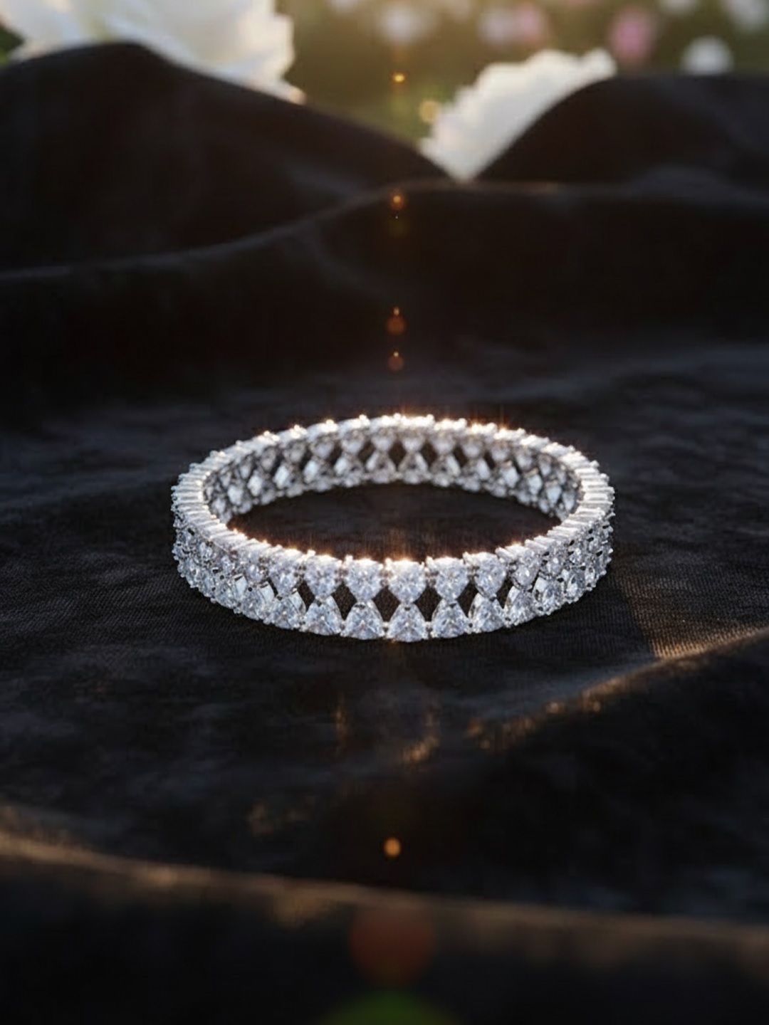PANASH Women Brass American Diamond Silver-Plated Wraparound Bracelet