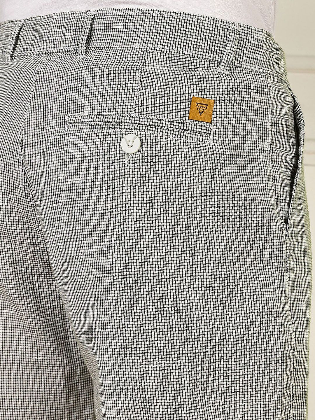 Thomas Scott Men Checked Linen Shorts