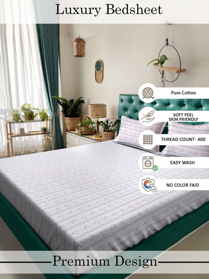 Myntra Elegant Homes White Floral 400 TC Super King Double Bedsheet with 2 Pillow Covers