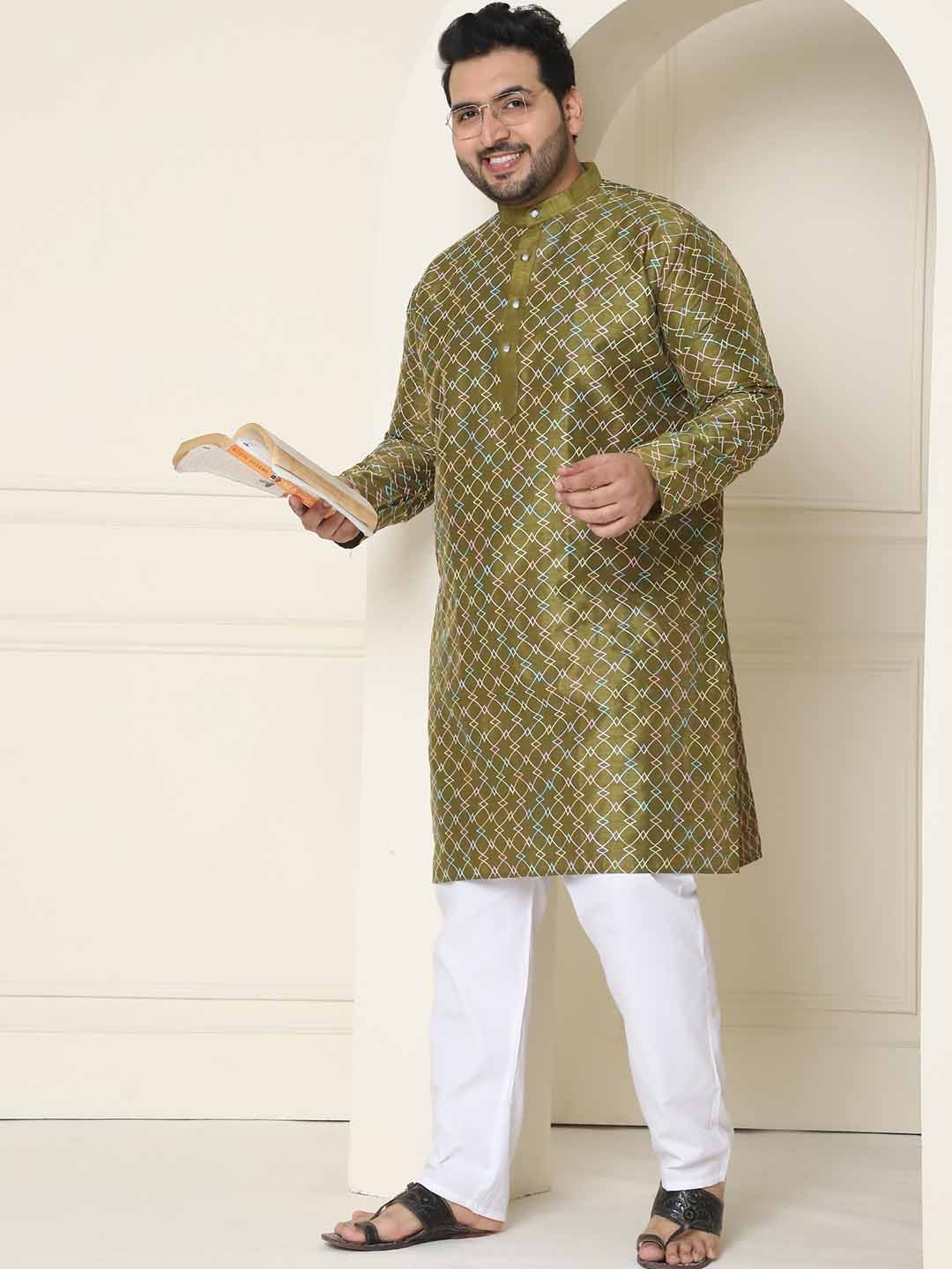 SOJANYA PLUS Size Geometric Printed Band Collar Straight Kurta