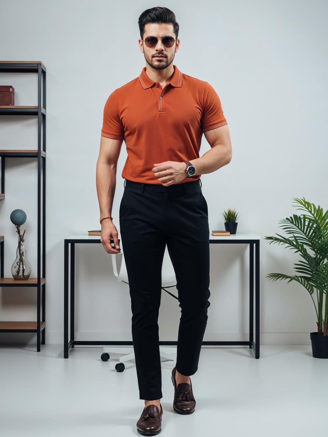 ADRO Men Orange Cotton Tshirts