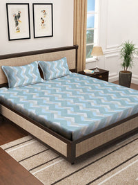KLOTTHE Green Geometric Printed Dilengkapi 400 TC Kapas Cadar King & 2 Sarung Bantal