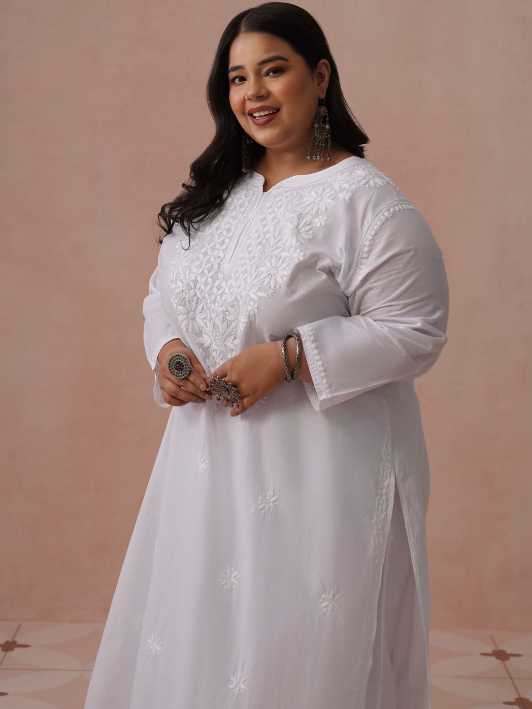 House of Chikankari Cotton Dihiasi Kurta Panjang Betis Lurus
